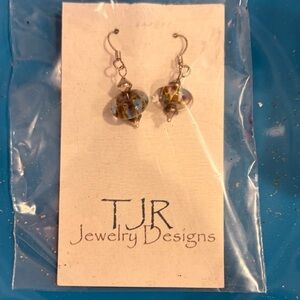 Blue & Gold Glass Bead Drop Earrings